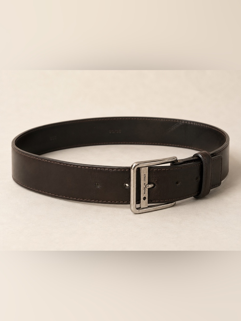 Versace Collection Men’s Brown Leather Belt 90/36 Made Italy Silver Buckle